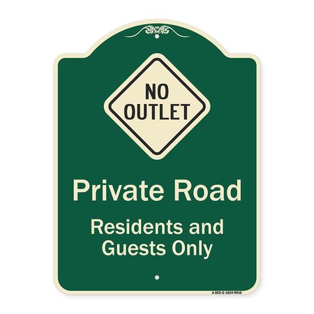 SIGNMISSION Designer Series-Private Road Residents And Guests Only With No Outlet Symbol, 24" H, G-1824-9910 A-DES-G-1824-9910